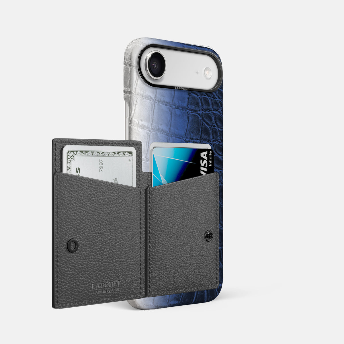 Bi-Fold Case For iPhone 17 Air In Himalayan Crocodile -2 | Navy-Blue-Black