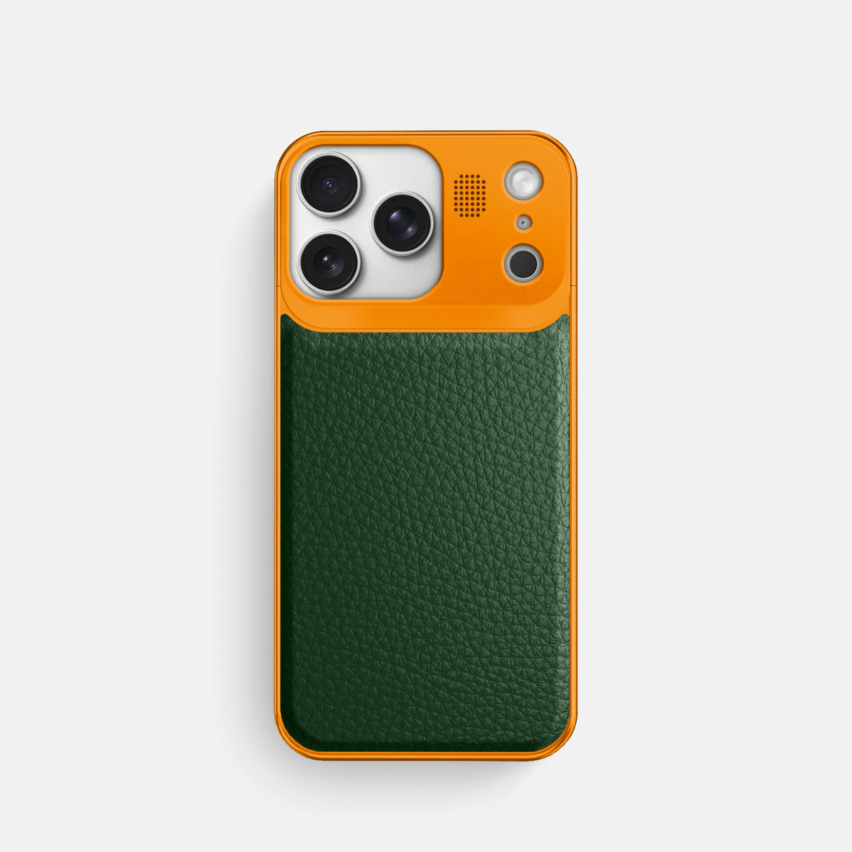 Metal Case For iPhone 17 Pro In Calf -1 | Dark-Green-Orange