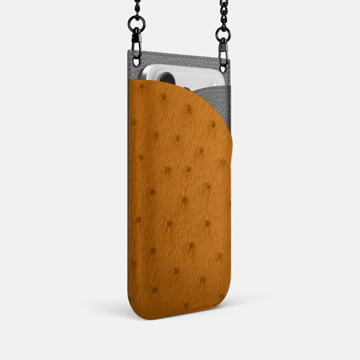 Crossbody Bag For iPhone 18 Pro In Ostrich -2 | Chestnut-Black