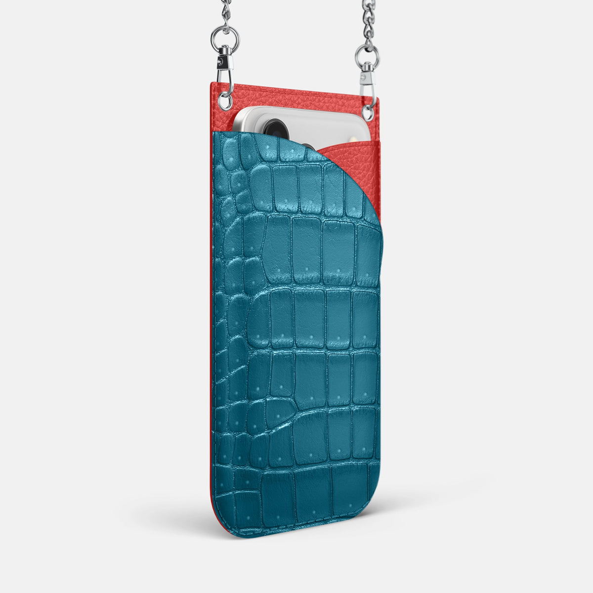 Crossbody Bag For iPhone 18 Pro Max In Porosus Crocodile -2 | Turquoise-Steel