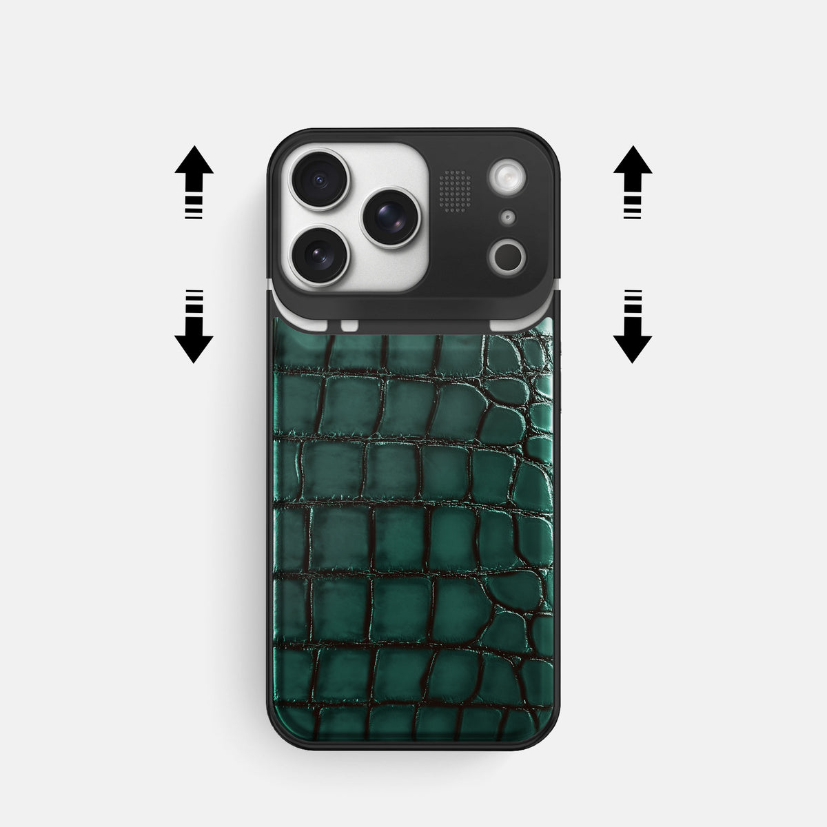 Metal Case For iPhone 17 Pro In Patina Alligator -2 | Green-Black