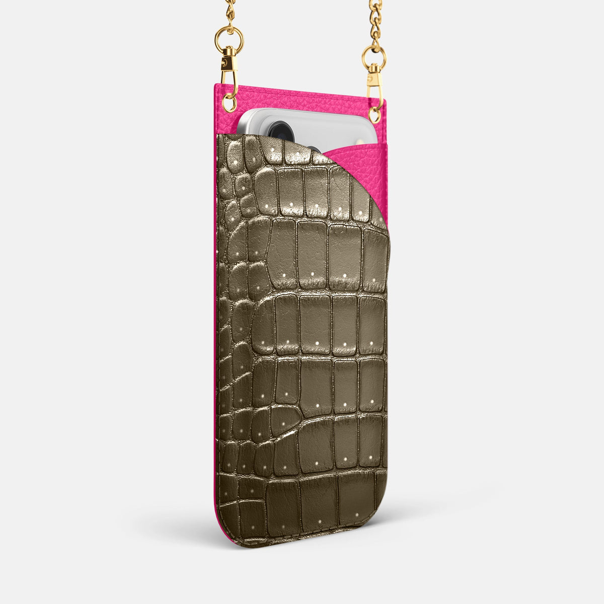 Crossbody Bag For iPhone 18 Pro Max In Porosus Crocodile -2 | Bronze-Gold