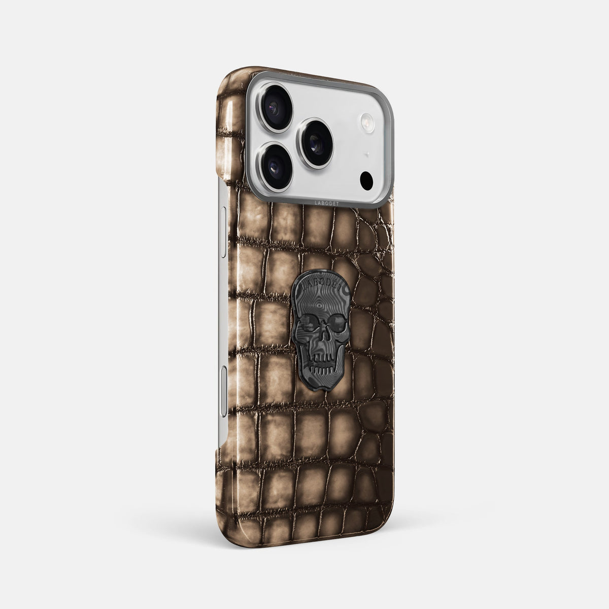 Classic Case With Carbon Skull For iPhone 18 Pro Max In Patina Alligator -2 | Etoupe-Steel