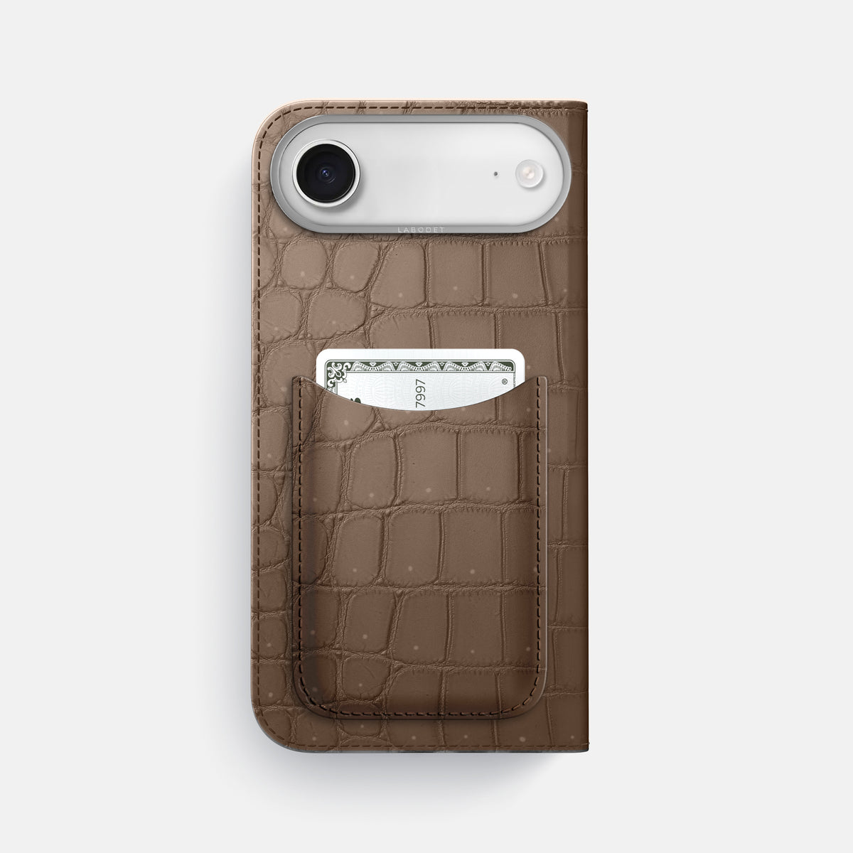 Folio Case with Card For iPhone 17 Air In Porosus Crocodile -3 | Fur-Brown-Steel