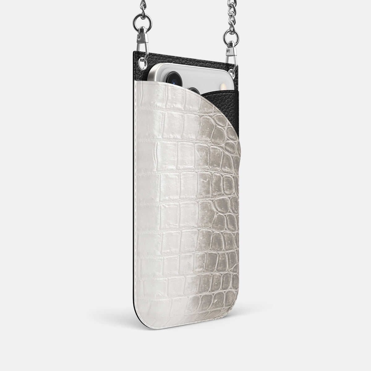 Crossbody Bag For iPhone 18 Pro In Himalayan Crocodile -2 | Grey-Steel
