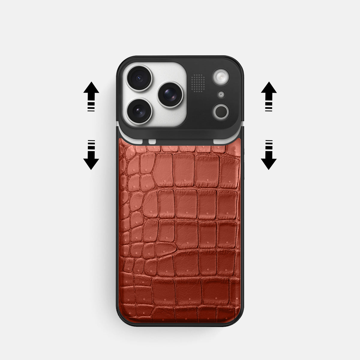 Metal Case For iPhone 17 Pro In Porosus Crocodile -2 | Mahogany-Brown-Black