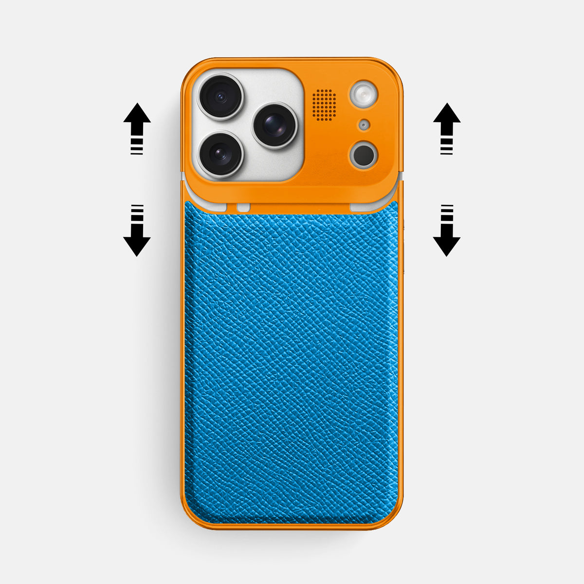 Metal Case For iPhone 17 Pro Max In Epsom-Style Calf -2 | Sky-Blue-Orange