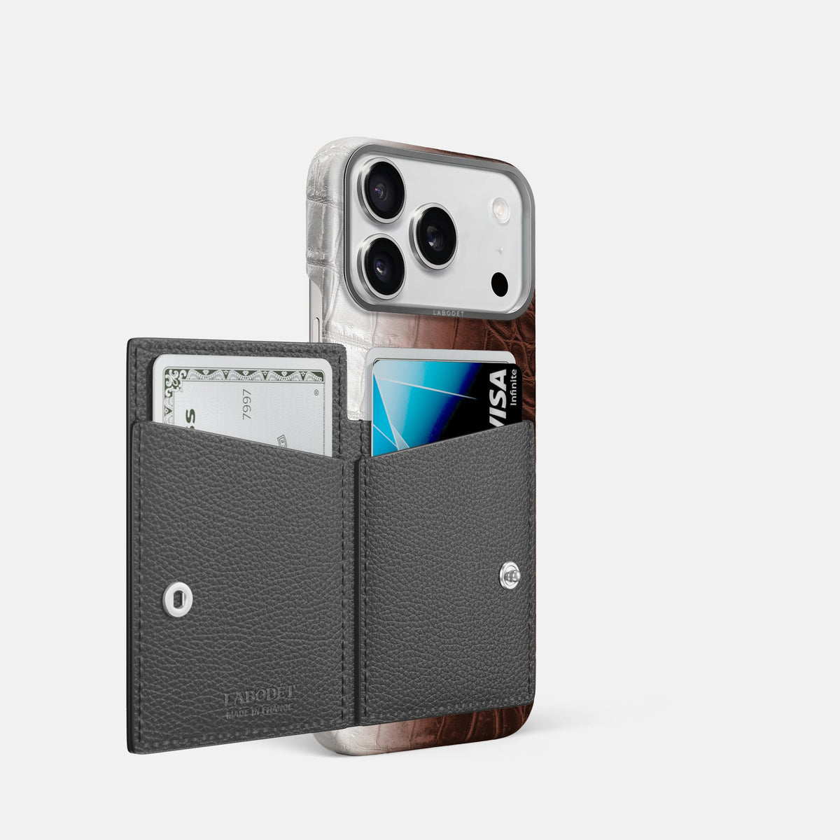 Bi-Fold Case For iPhone 18 Pro In Himalayan Crocodile -2 | Dark-Brown-Steel