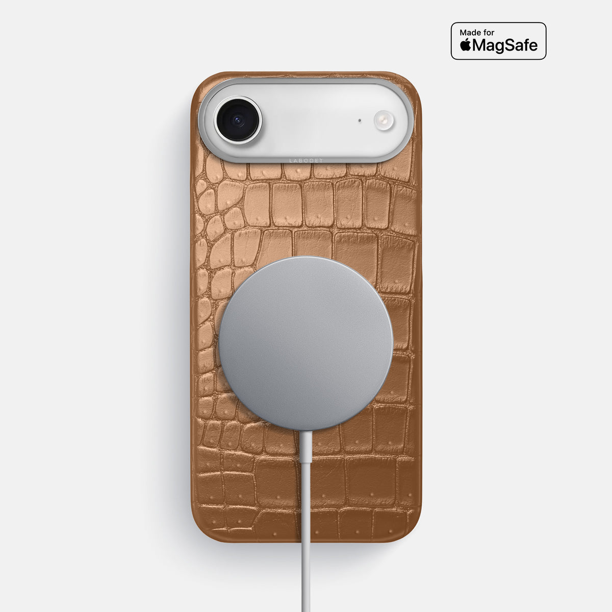 Classic Case For iPhone 17 Air In Porosus Crocodile -5 | Milk-Chocolate-Steel
