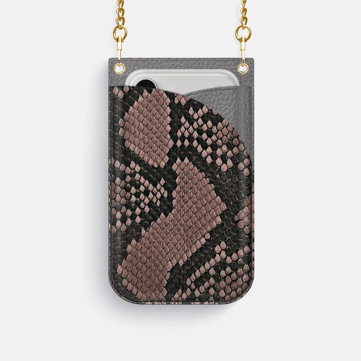 Crossbody Bag For iPhone 18 Pro In Deluxe Python -1 | Mahogany-Brown-Gold