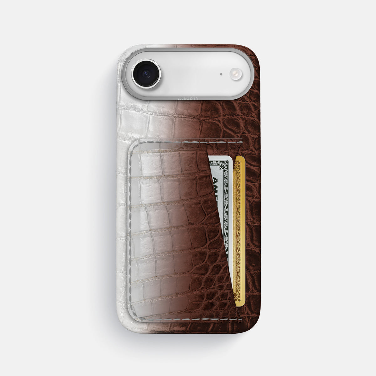 Double Card Case For iPhone 17 Air In Himalayan Crocodile -1 | Dark-Brown-Steel