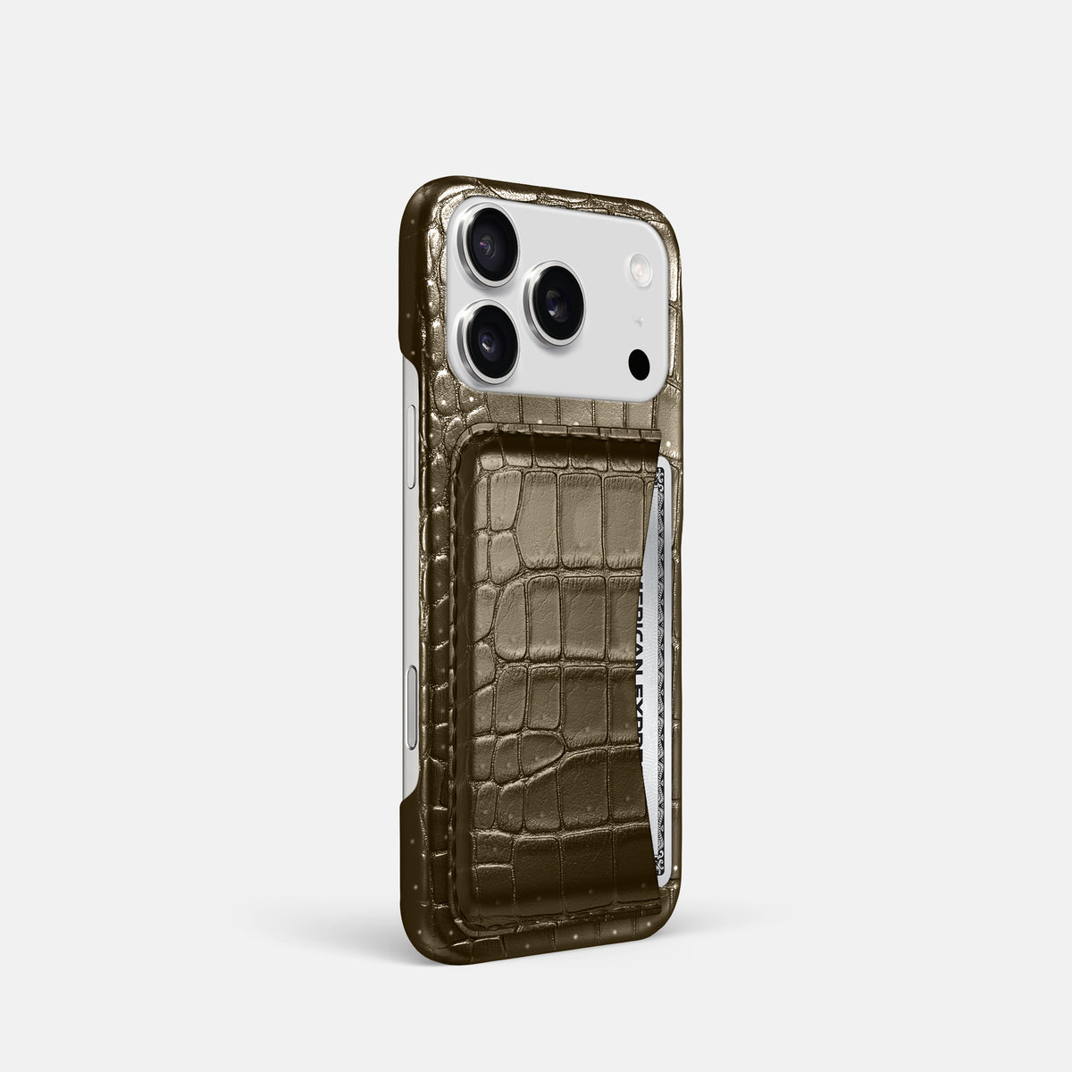 Slim Card Case For iPhone 17 Pro In Porosus Crocodile -2 | Bronze