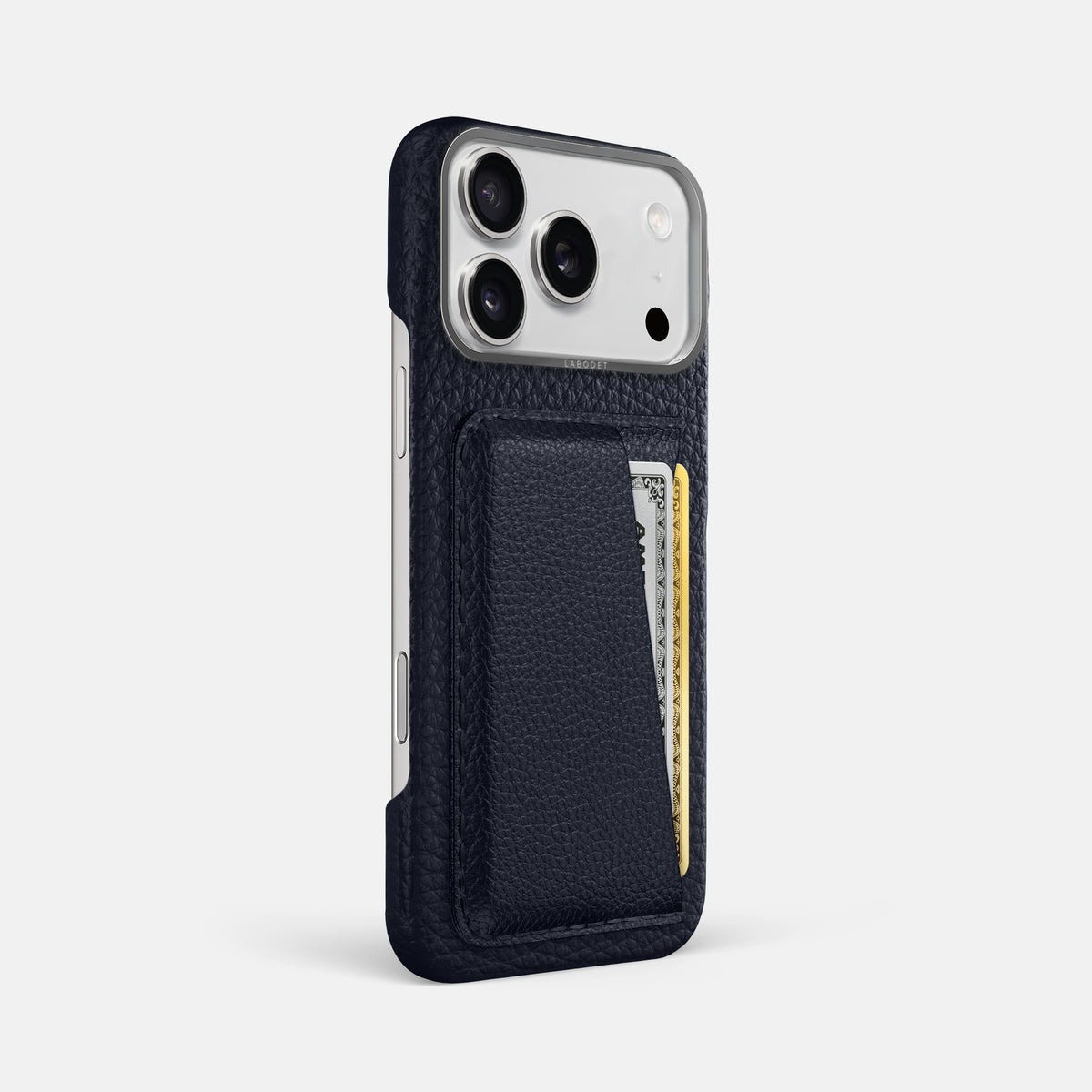 Double Card Case For iPhone 17 Pro Max In Calf -2 | Marine-Steel