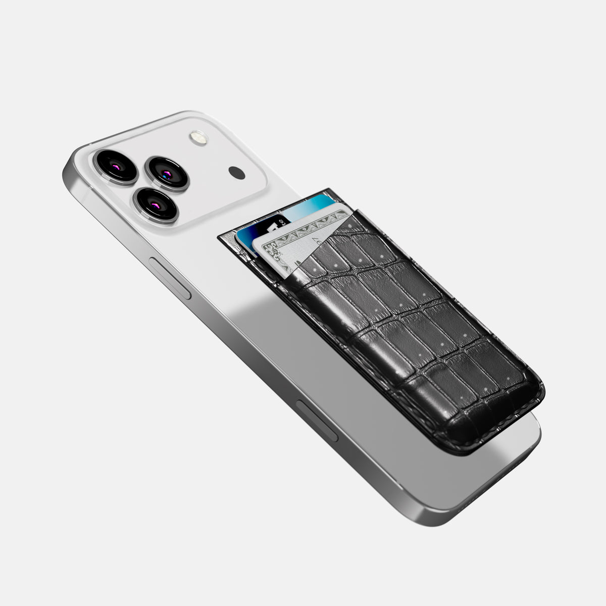 MagSafe Wallet For iPhone 17 Pro Max In Porosus Crocodile -4 | Shiny-Black