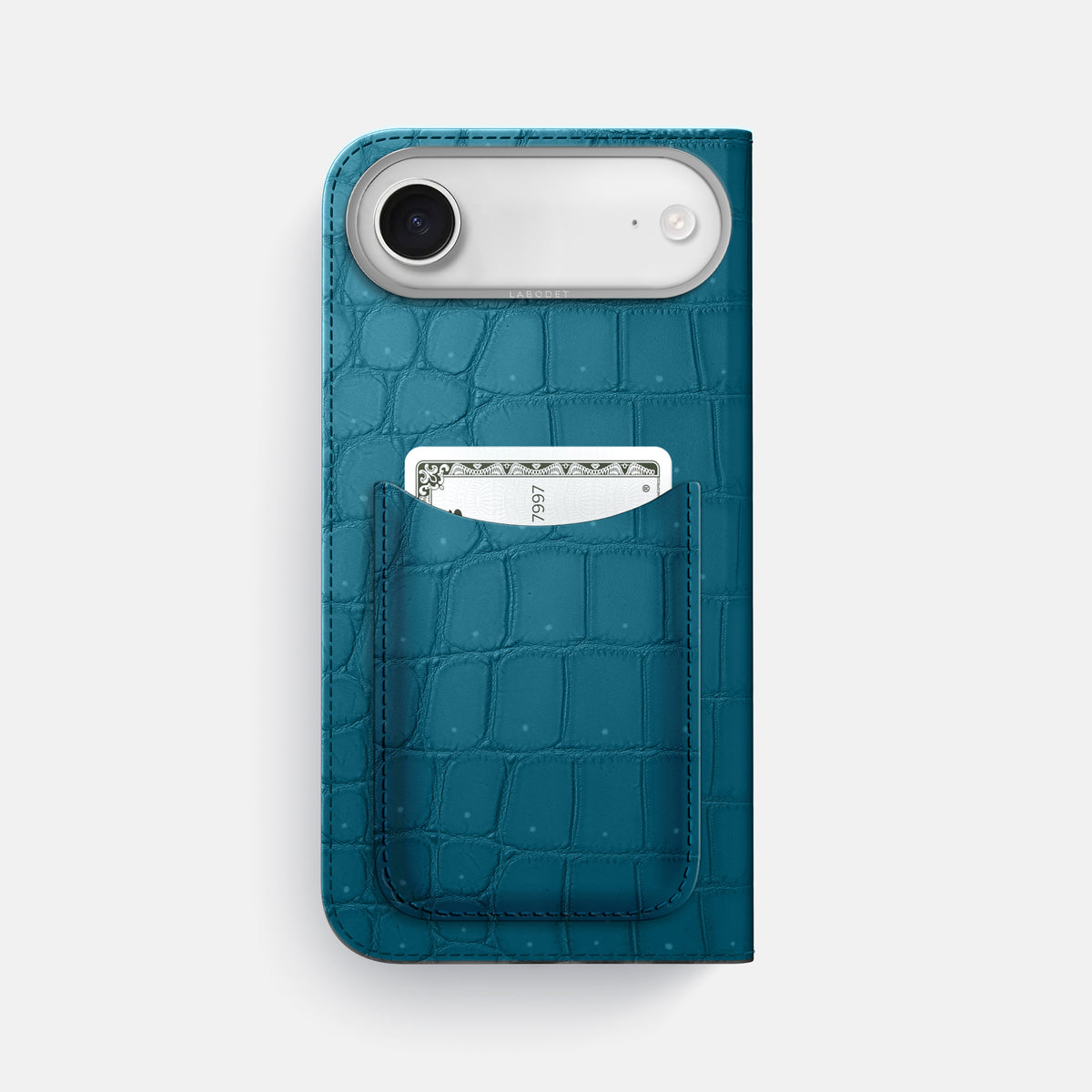 Folio Case with Card For iPhone 17 Air In Porosus Crocodile -3 | Turquoise-Steel