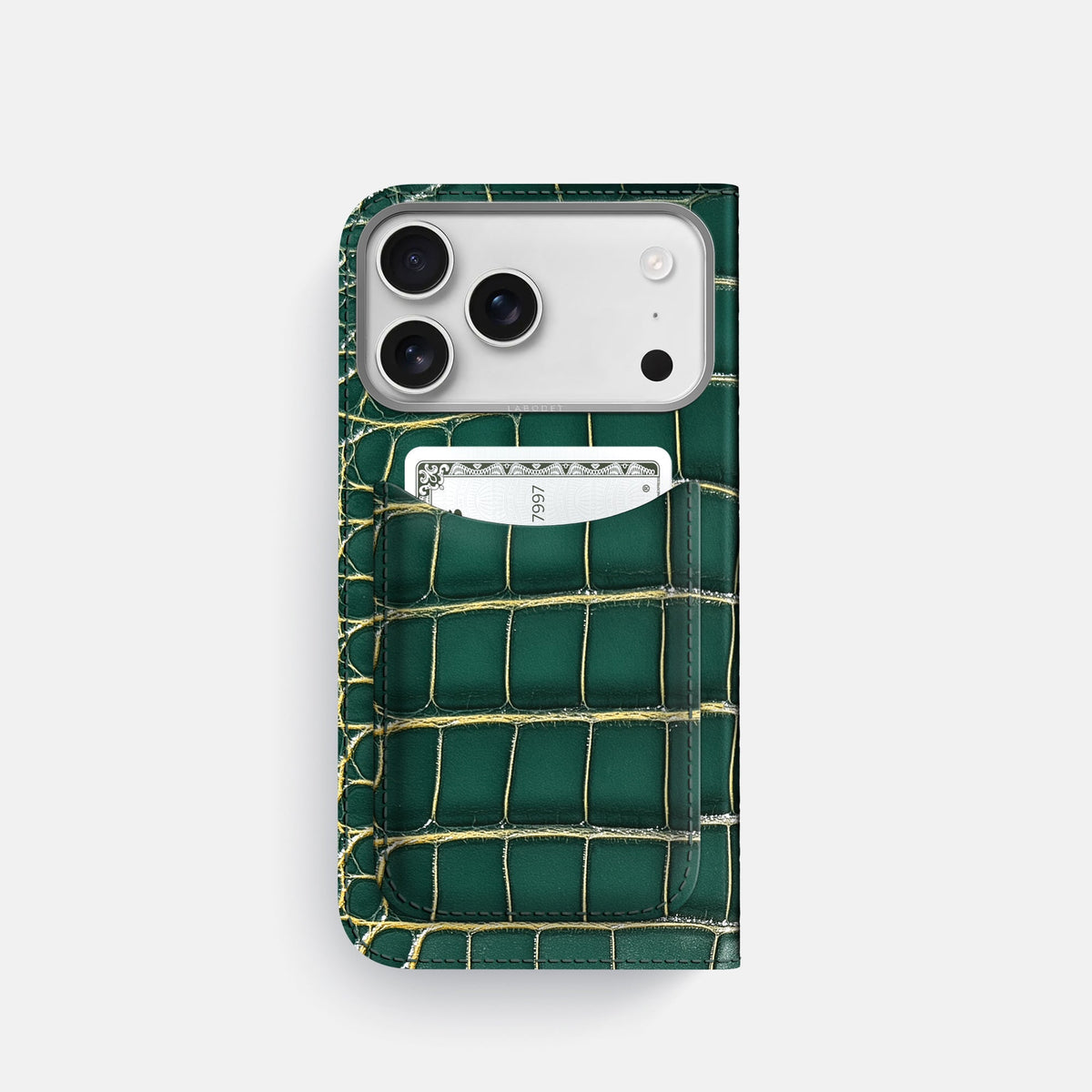 Folio Case with Card For iPhone 18 Pro In Patina Alligator -3 | Cambridge-Steel