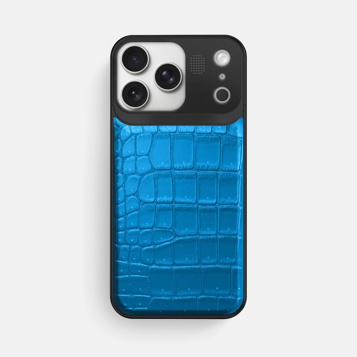Metal Case For iPhone 17 Pro Max In Porosus Crocodile -1 | Blue-Lagoon-Black