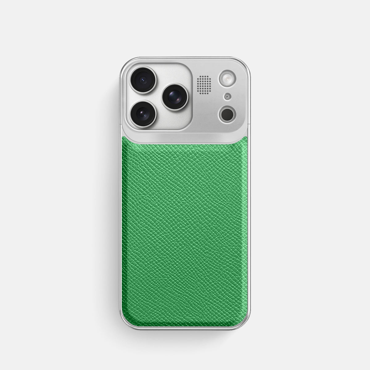 Metal Case For iPhone 17 Pro In Epsom-Style Calf -1 | Grass-Green-Steel