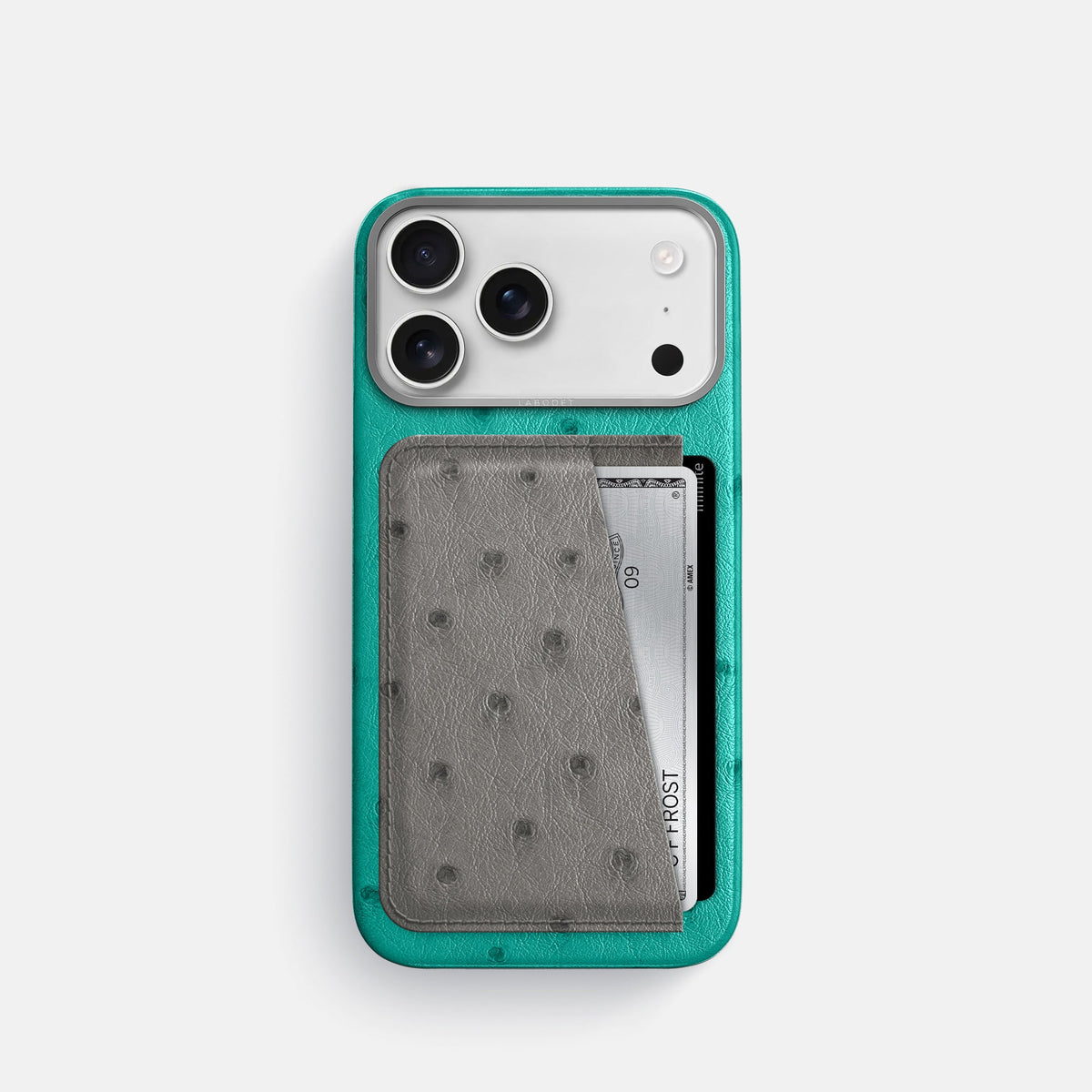 Double Card Case Coloré For iPhone 18 Pro In Ostrich -1 | Turquoise-Steel