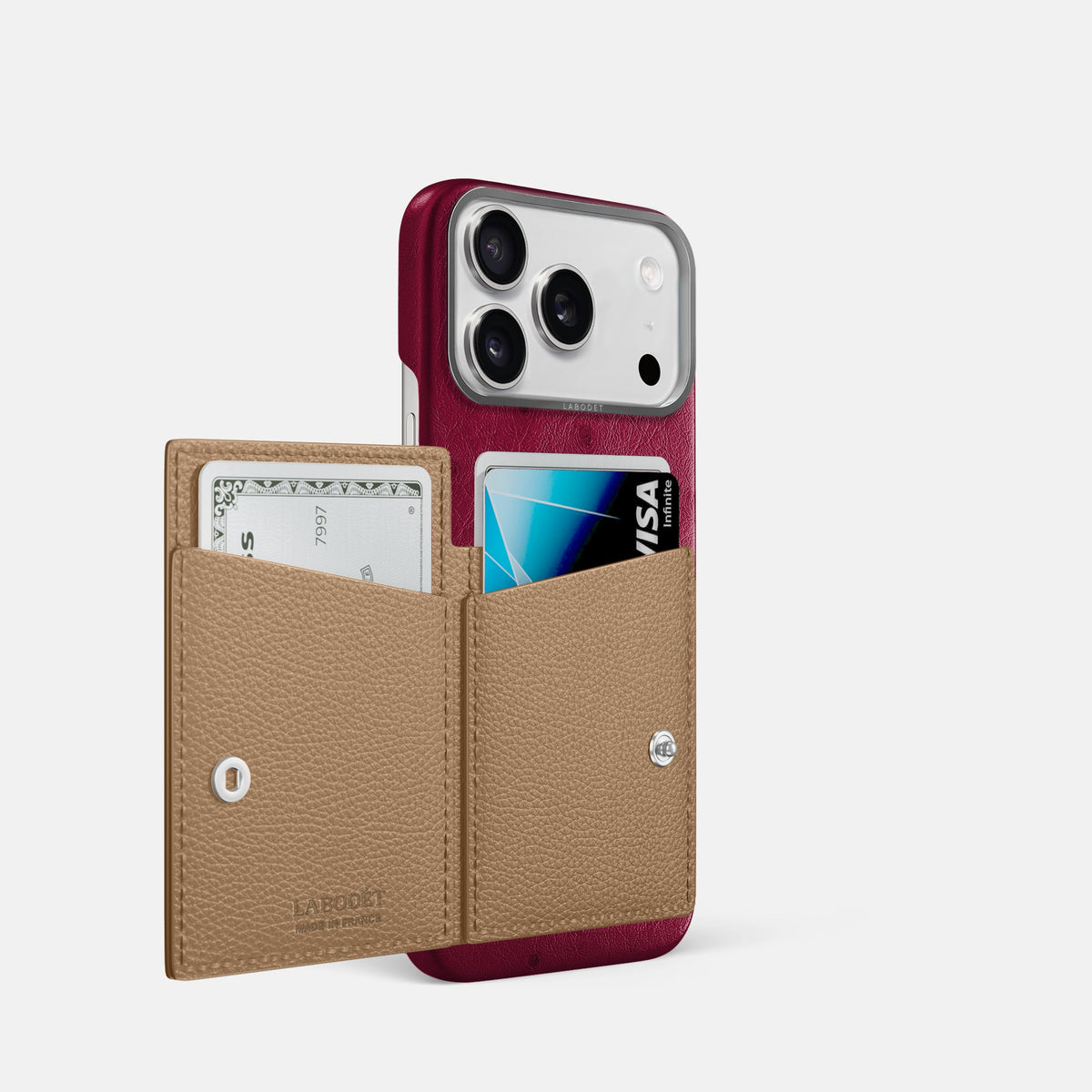 Bi-Fold Case For iPhone 18 Pro In Ostrich -2 | Bordeaux-Steel