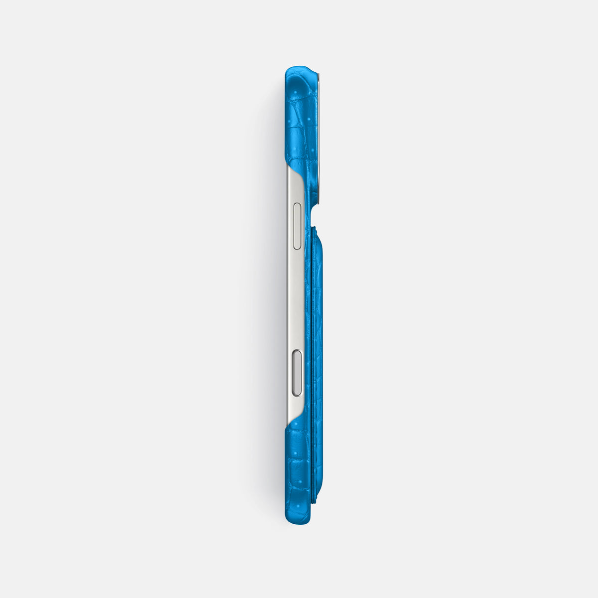 Double Card Case For iPhone 17 Pro Max In Porosus Crocodile -3 | Blue-Lagoon-Steel