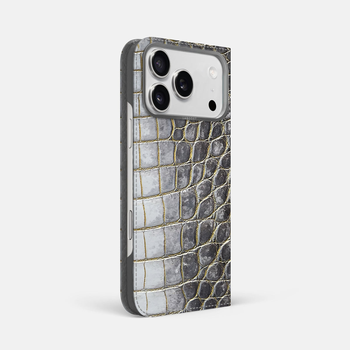 Folio Case For iPhone 18 Pro Max In Himalayan Crocodile -1 | Gold-Steel