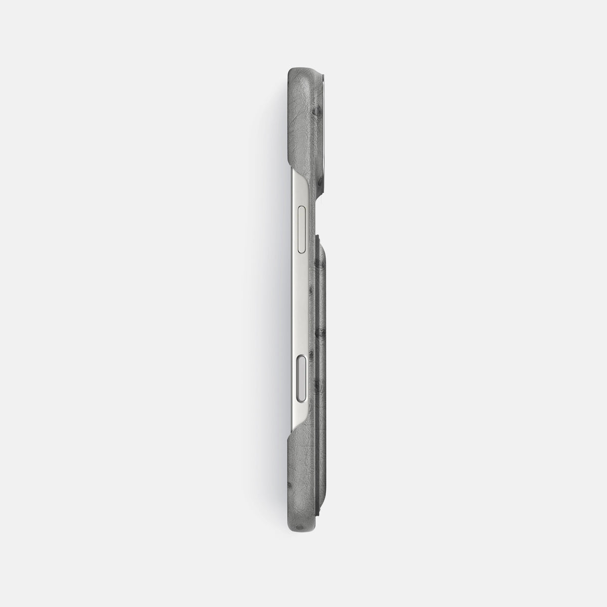 Double Card Case For iPhone 17 Pro Max In Ostrich -3 | Silver-Steel