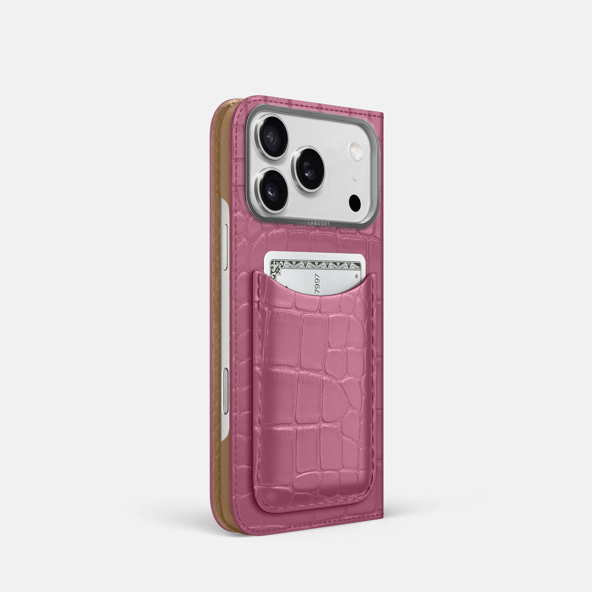 Folio Case with Card For iPhone 18 Pro In Alligator -1 | Pink-Lagoon-Steel
