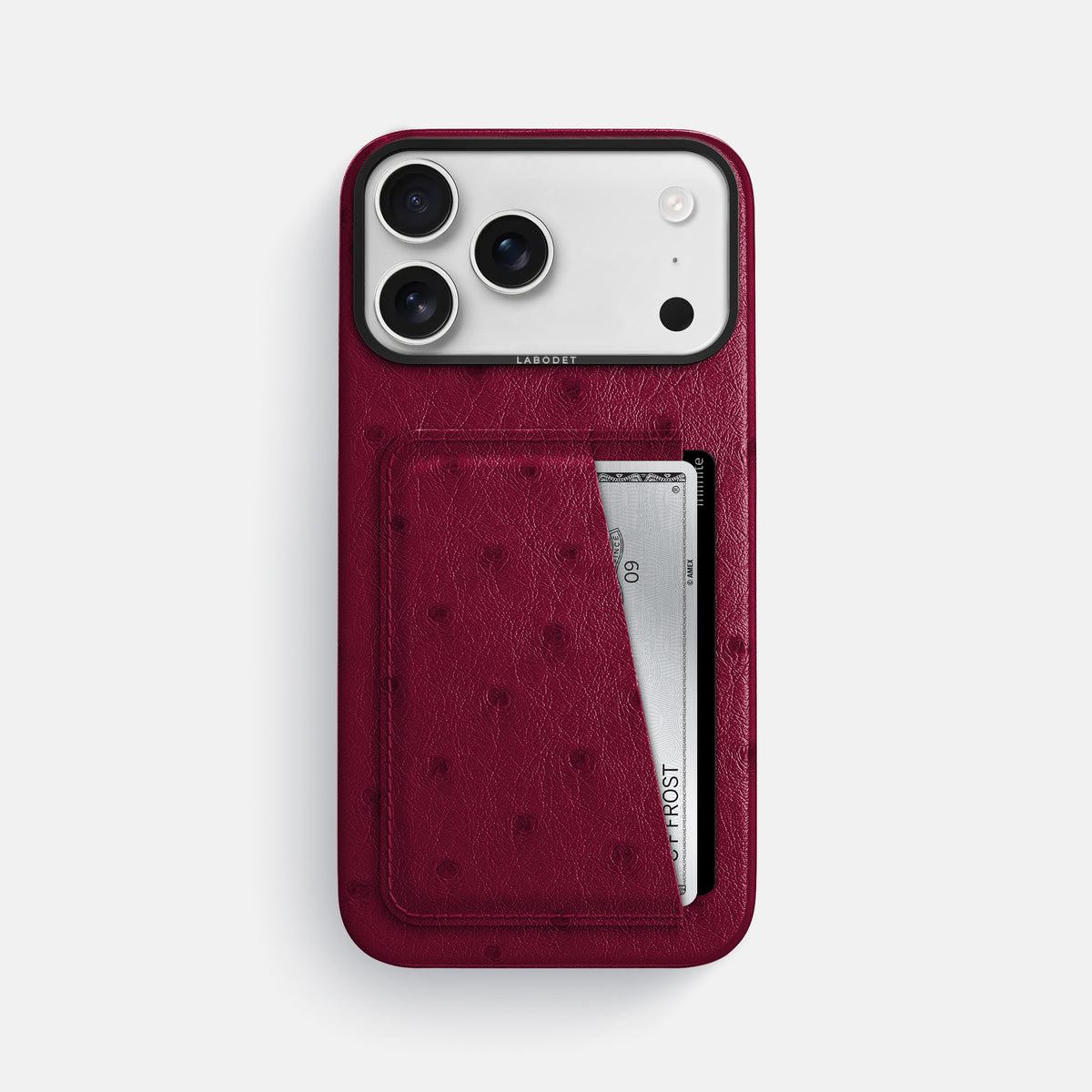 Double Card Case For iPhone 17 Pro Max In Ostrich -1 | Bordeaux-Black