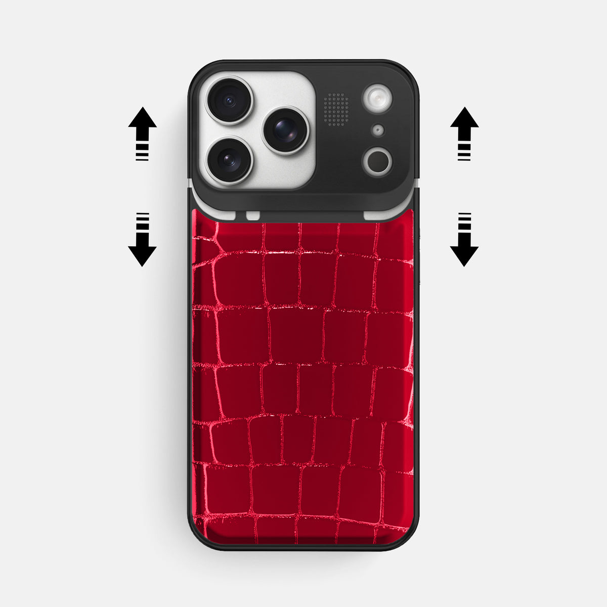 Metal Case For iPhone 17 Pro Max In Shiny Alligator -2 | Cherry-Black