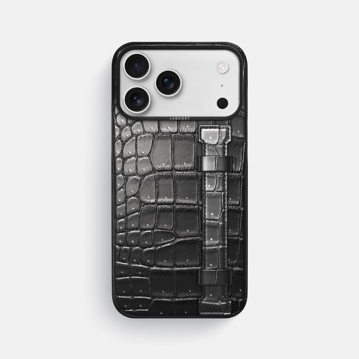 Handle Case For iPhone 17 Pro Max In Porosus Crocodile -1 | Shiny-Black-Black