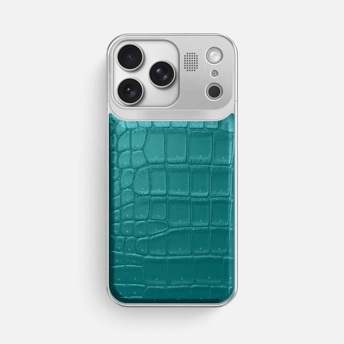 Metal Case For iPhone 17 Pro Max In Porosus Crocodile -1 | Celadon-Steel