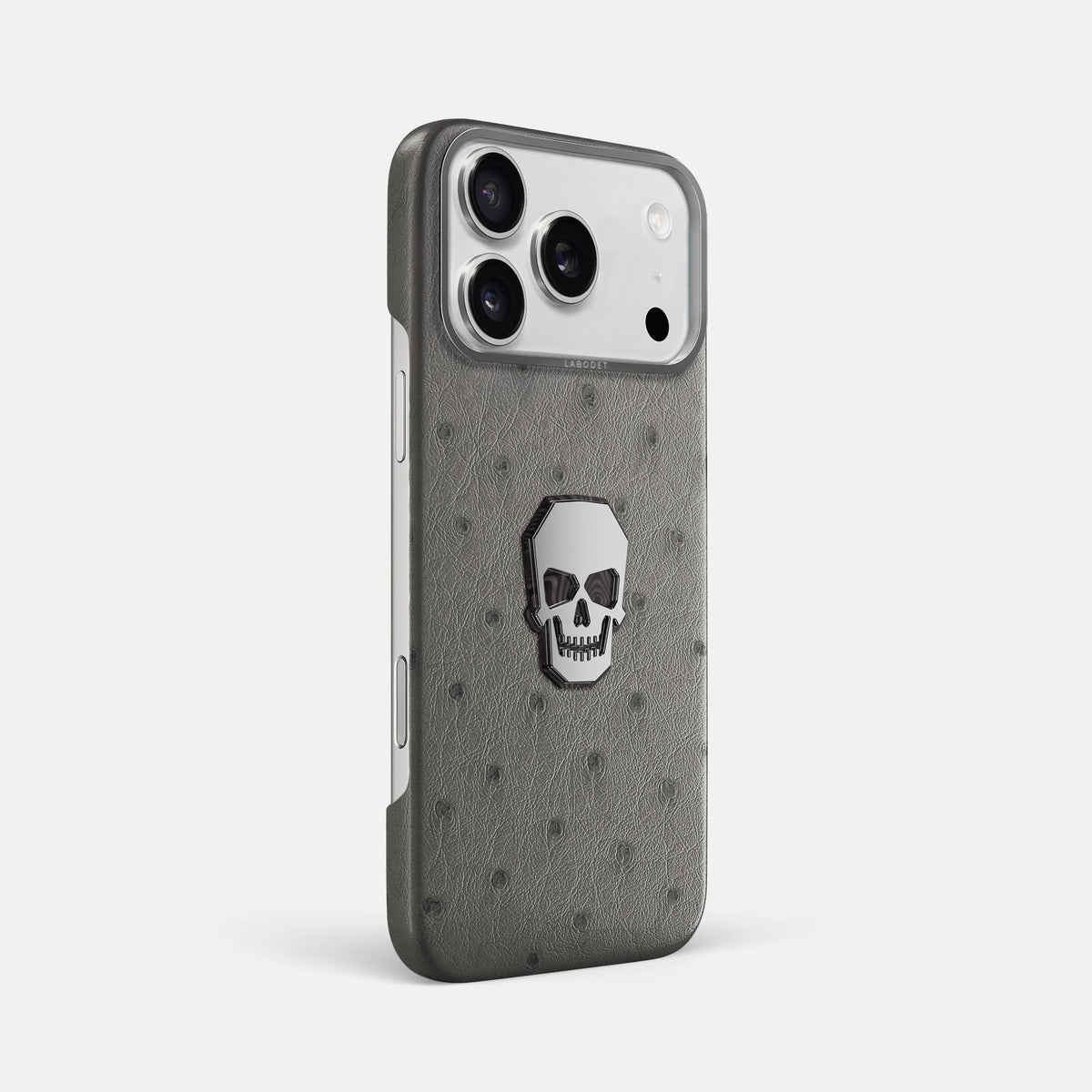 Classic Case With Titanium Skull For iPhone 18 Pro Max In Ostrich -2 | Grey-Steel