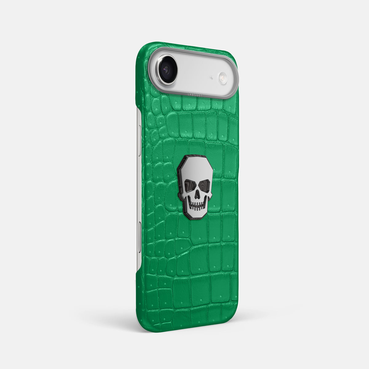 Classic Case With Titanium Skull For iPhone 17 Air In Porosus Crocodile -2 | Cactus-Green-Steel