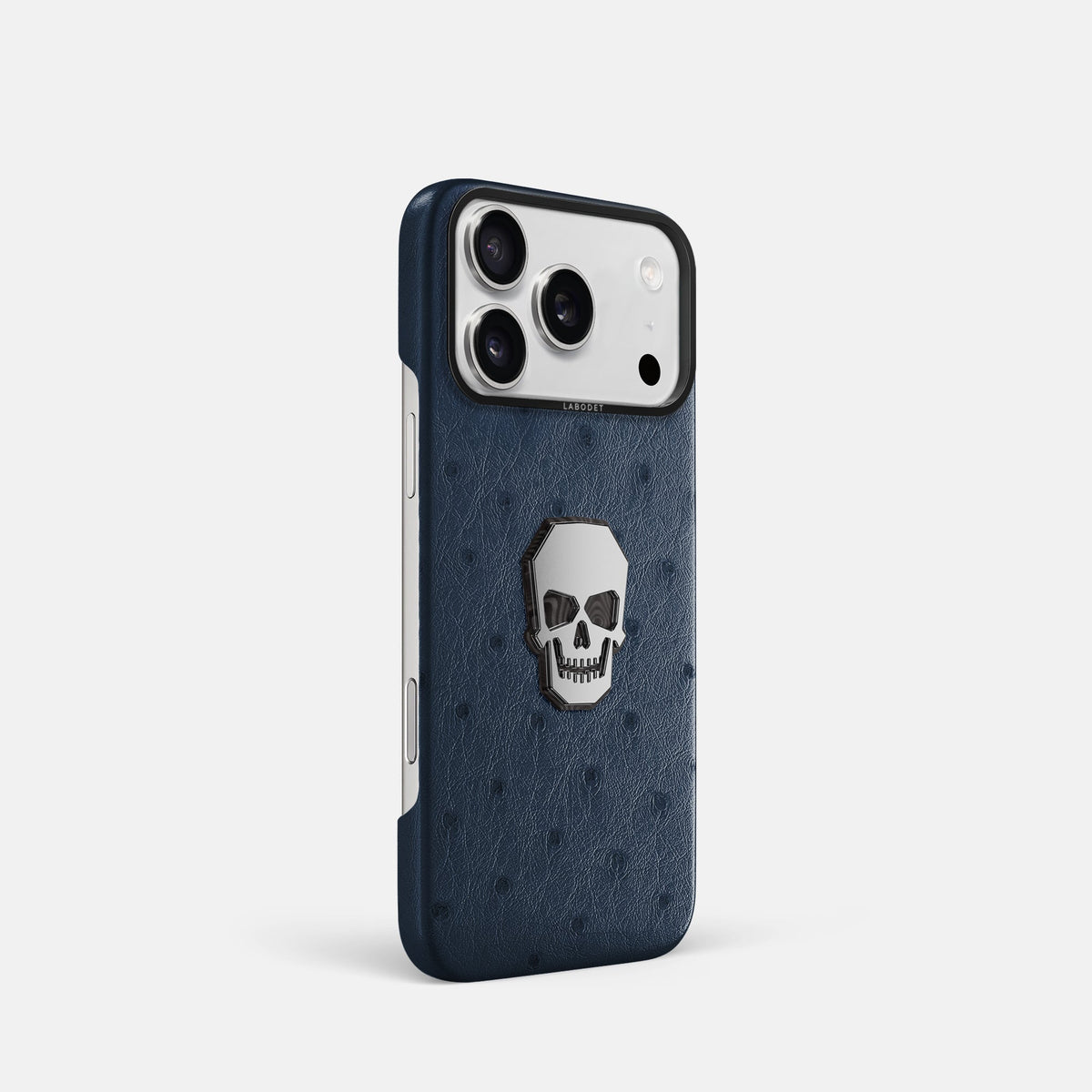 Classic Case With Titanium Skull For iPhone 18 Pro In Ostrich -2 | Navy-Blue-Black