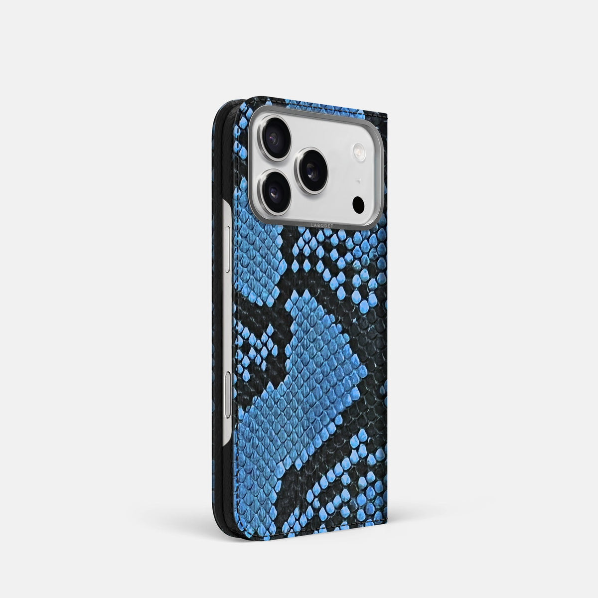 Folio Case For iPhone 18 Pro In Deluxe Python -1 | Blue-Jeans-Steel