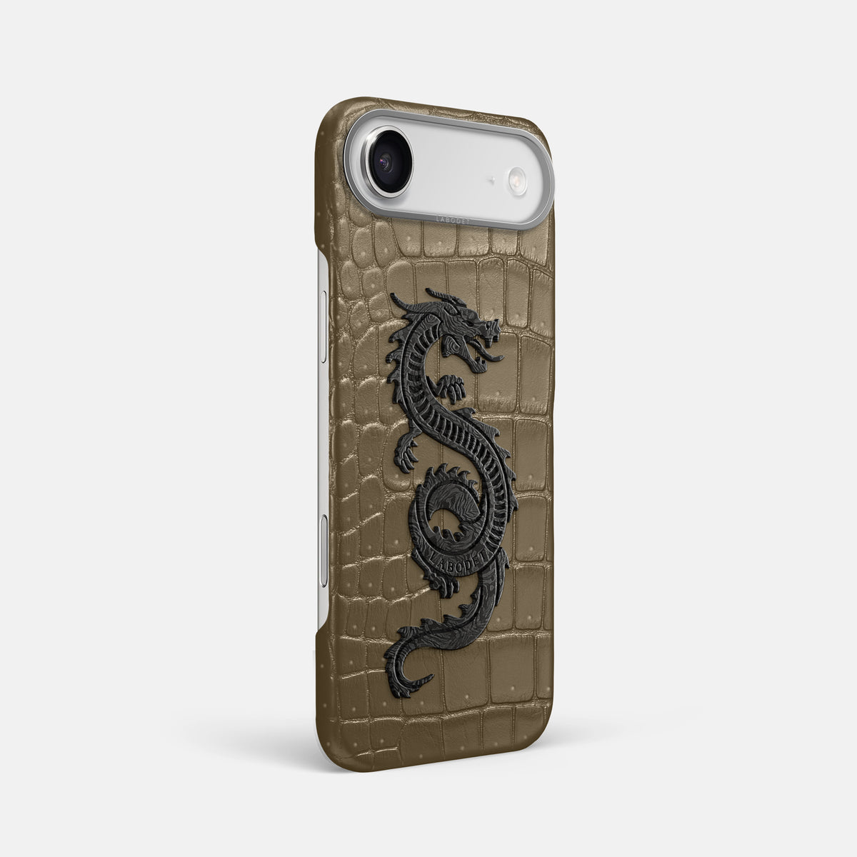 Classic Case With Carbon Dragon For iPhone 17 Air In Porosus Crocodile -2 | Kaki-Green-Steel