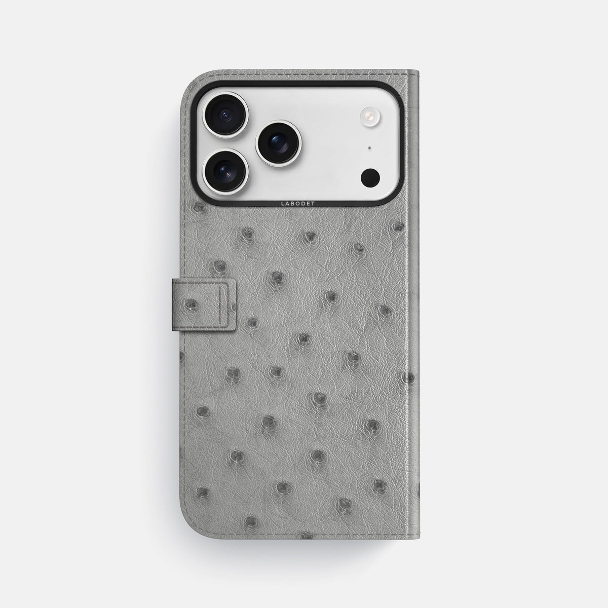 Folio Case with Clasp For iPhone 18 Pro Max In Ostrich -3 | Silver-Black
