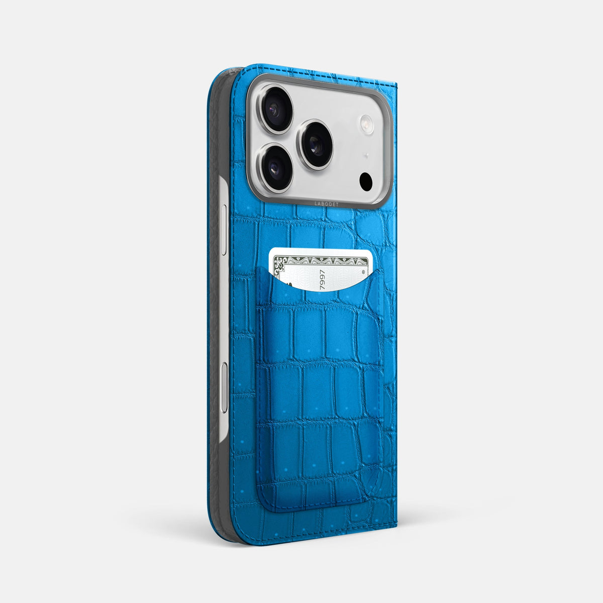 Folio Case with Card For iPhone 18 Pro Max In Porosus Crocodile -1 | Blue-Lagoon-Steel