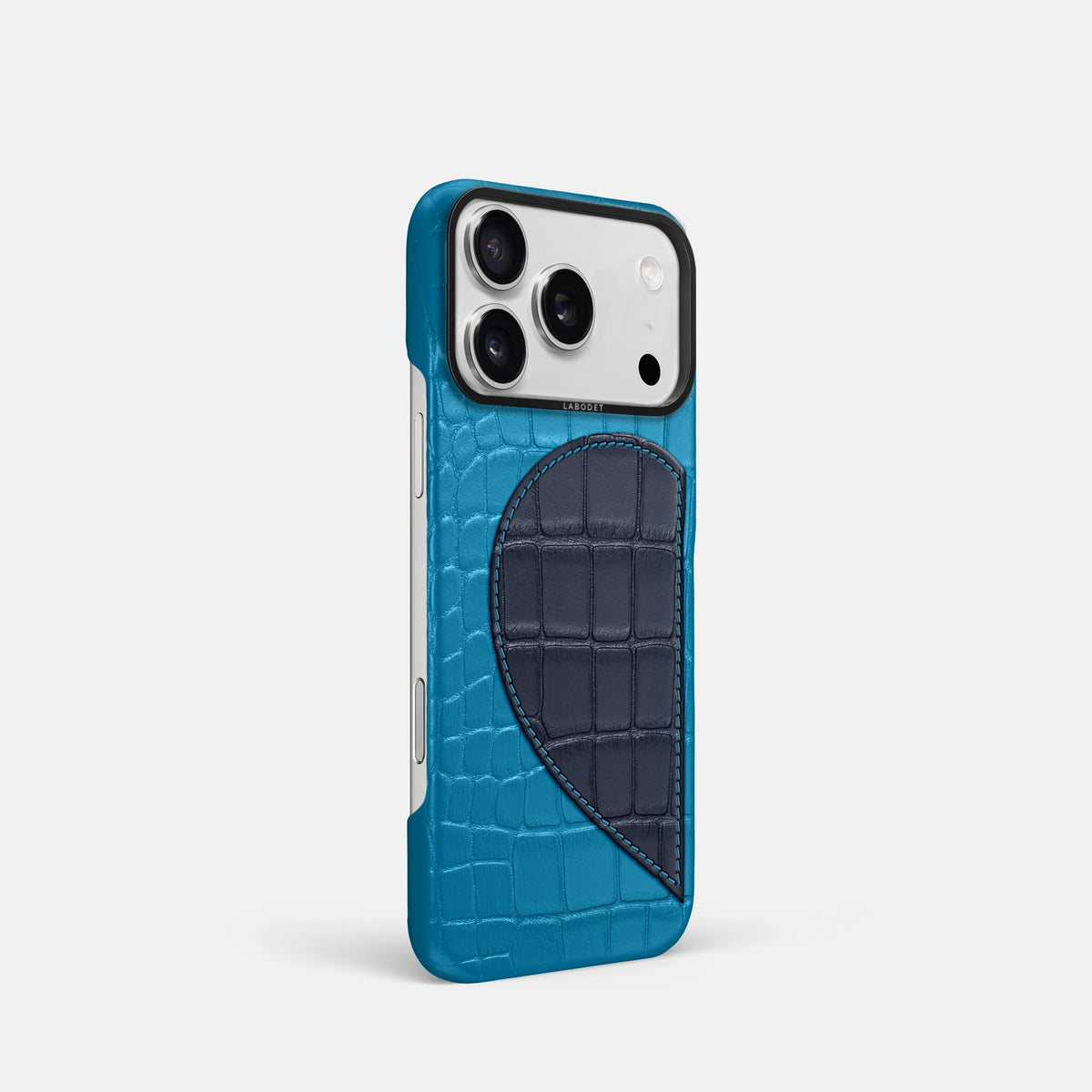 Classic Case With Half Heart - Left For iPhone 18 Pro In Alligator -2 | Curaçao-Blue-Black
