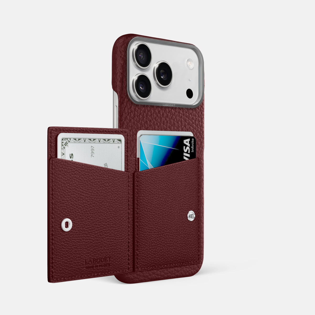 Bi-Fold Case For iPhone 17 Pro Max In Calf -2 | Bordeaux-Steel