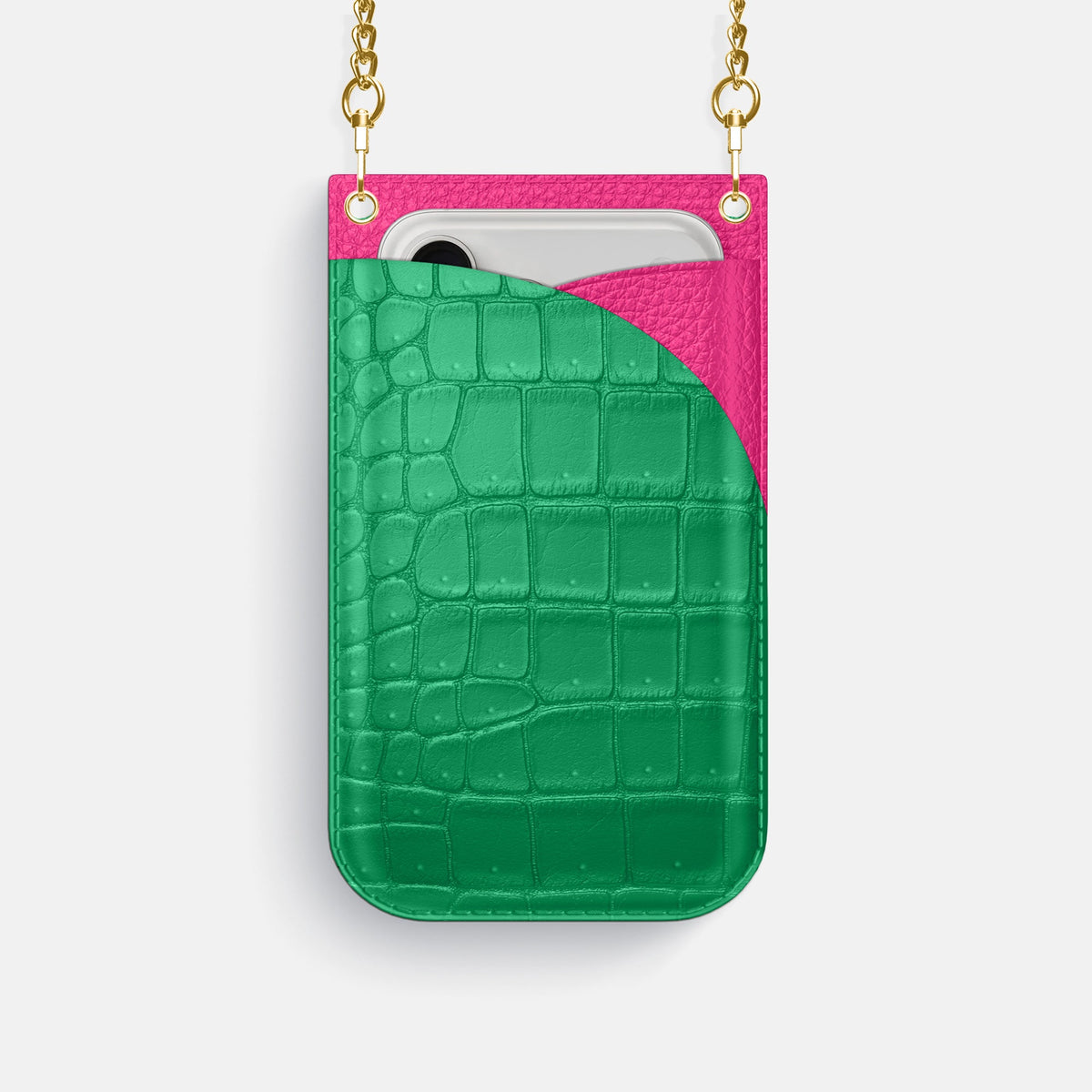 Crossbody Bag For iPhone 18 Pro In Porosus Crocodile -1 | Cactus-Green-Gold