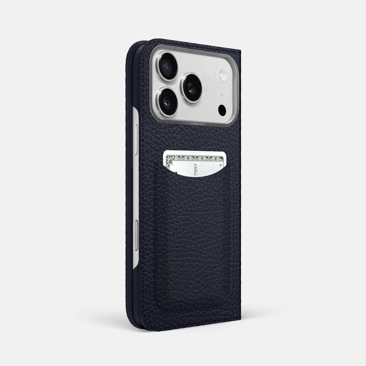 Folio Case with Card For iPhone 18 Pro Max In Calf -1 | Marine-Steel