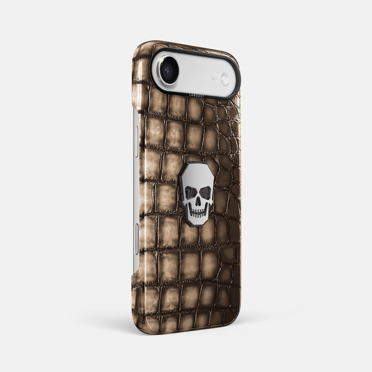 Classic Case With Titanium Skull For iPhone 17 Air In Patina Alligator -2 | Etoupe-Black