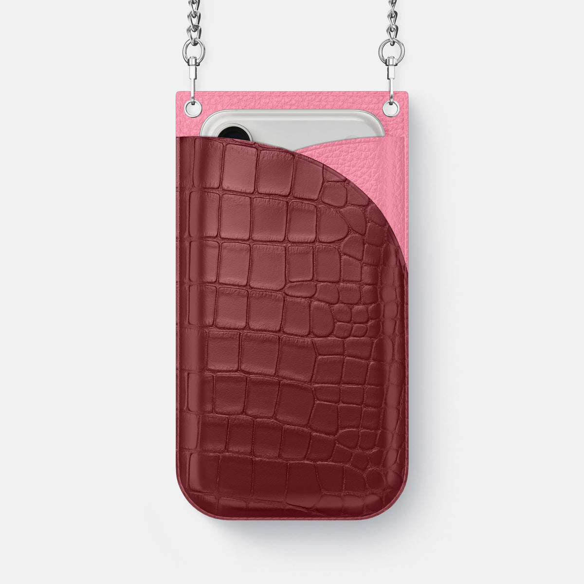 Crossbody Bag For iPhone 18 Pro Max In Alligator -1 | Burgundy-Steel