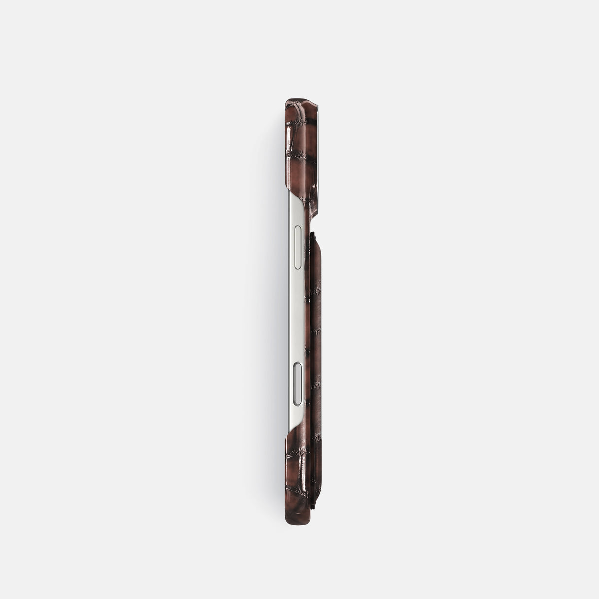 Double Card Case For iPhone 17 Pro In Patina Alligator -3 | Havana-Brown-Steel