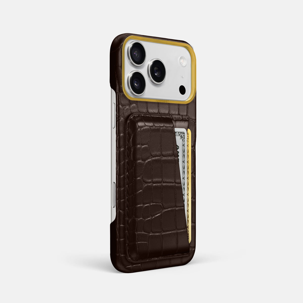 Double Card Case For iPhone 18 Pro Max In Alligator -2 | Dark-Brown-Gold