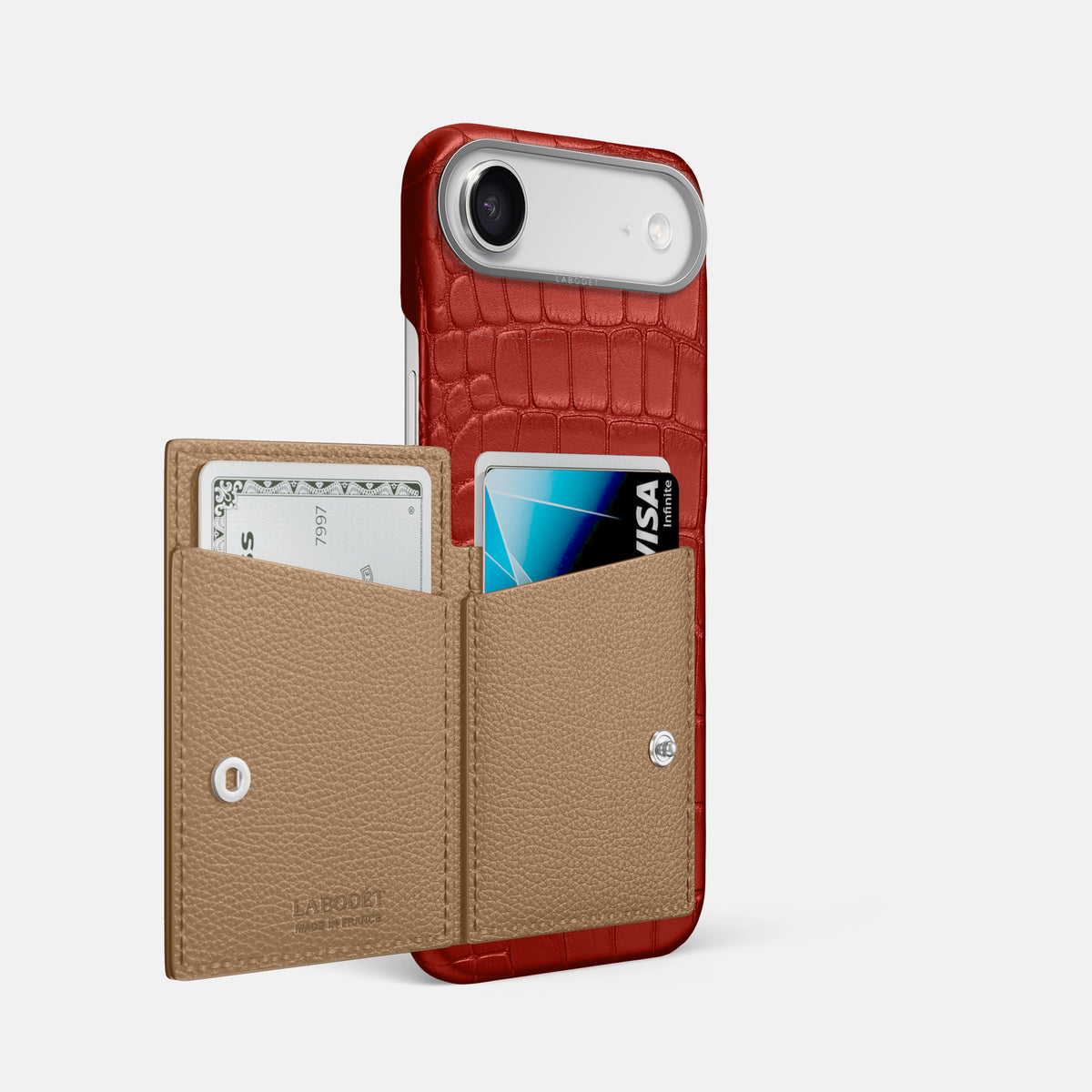 Bi-Fold Case For iPhone 17 Air In Alligator -2 | Red-Steel
