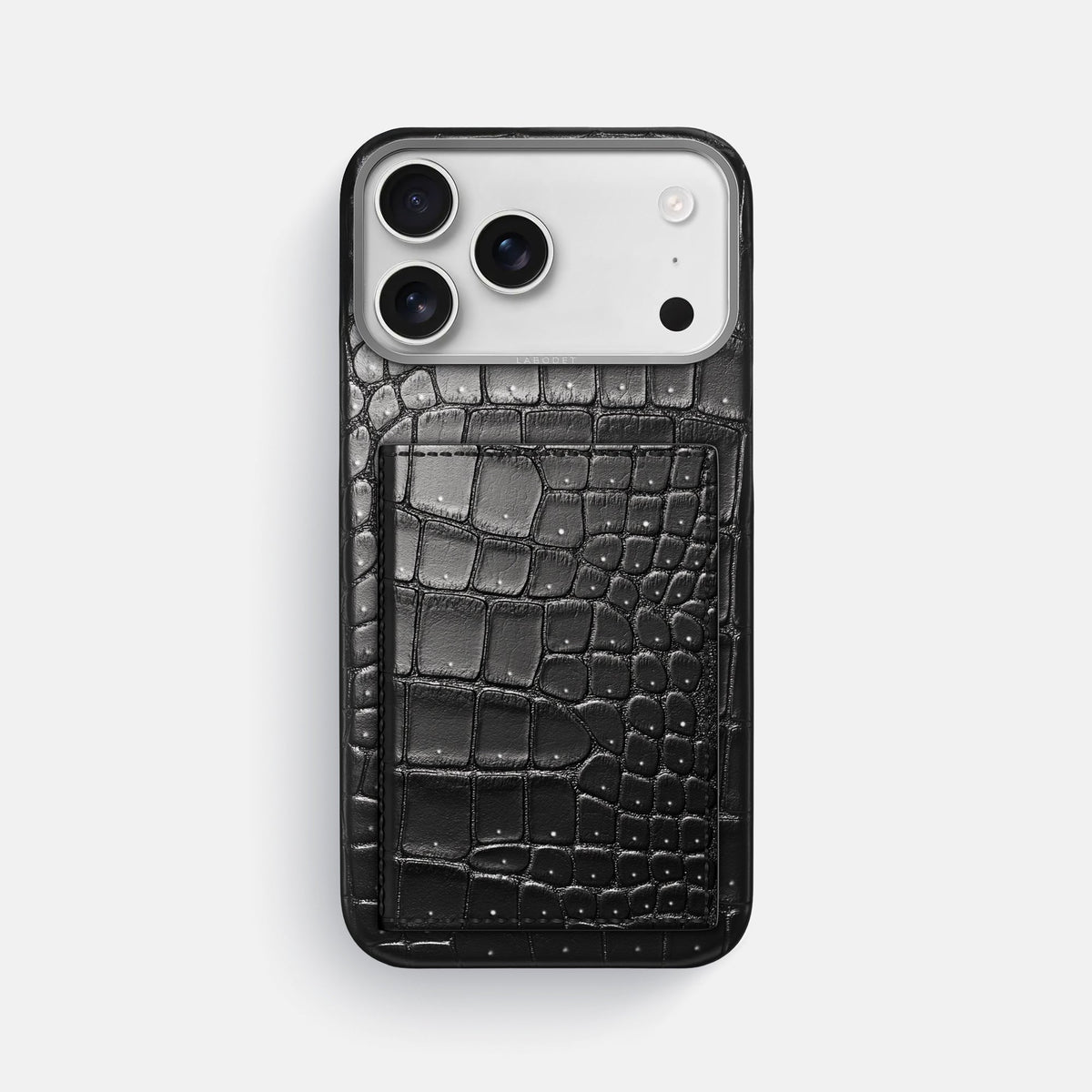 Bi-Fold Case For iPhone 18 Pro Max In Porosus Crocodile -1 | Shiny-Black-Steel