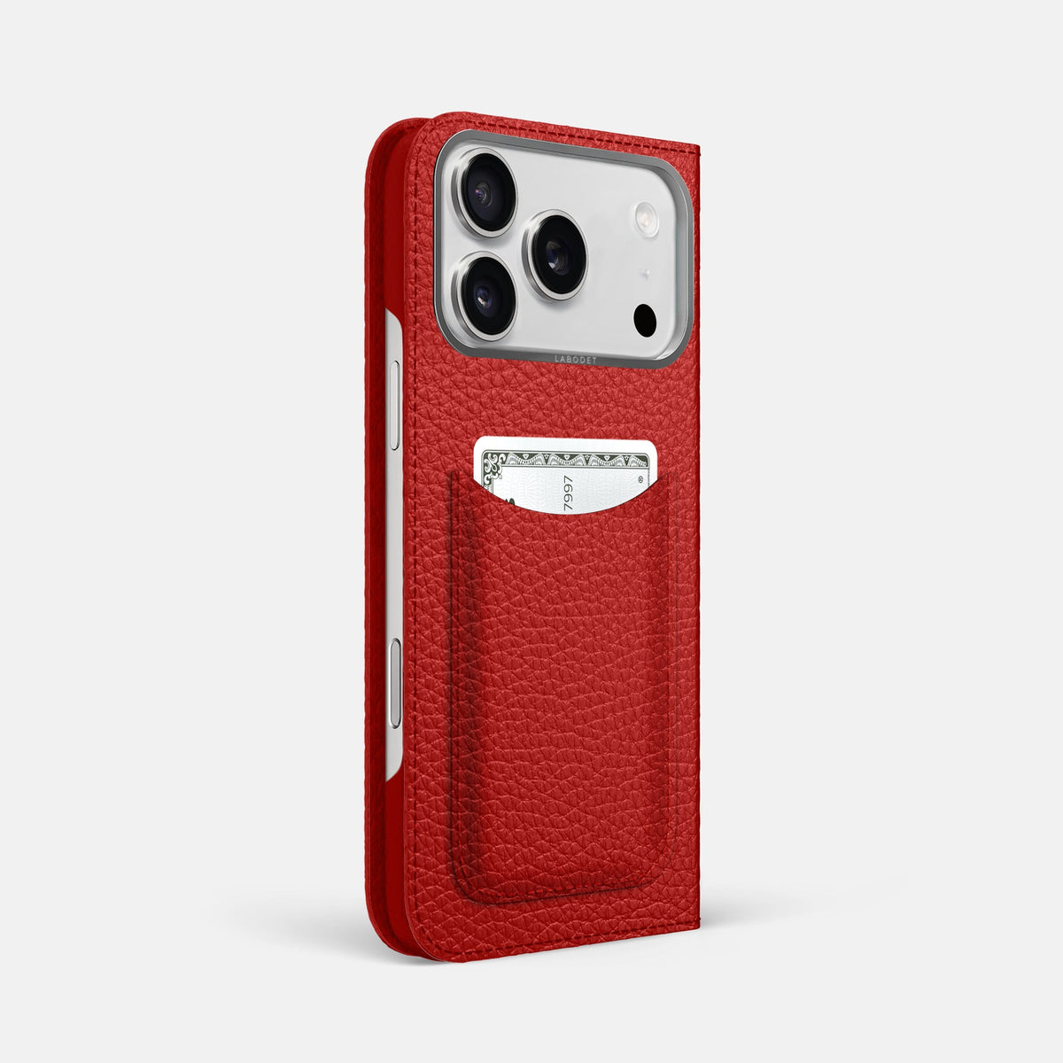 Folio Case with Card For iPhone 18 Pro Max In Calf -1 | Red-Steel